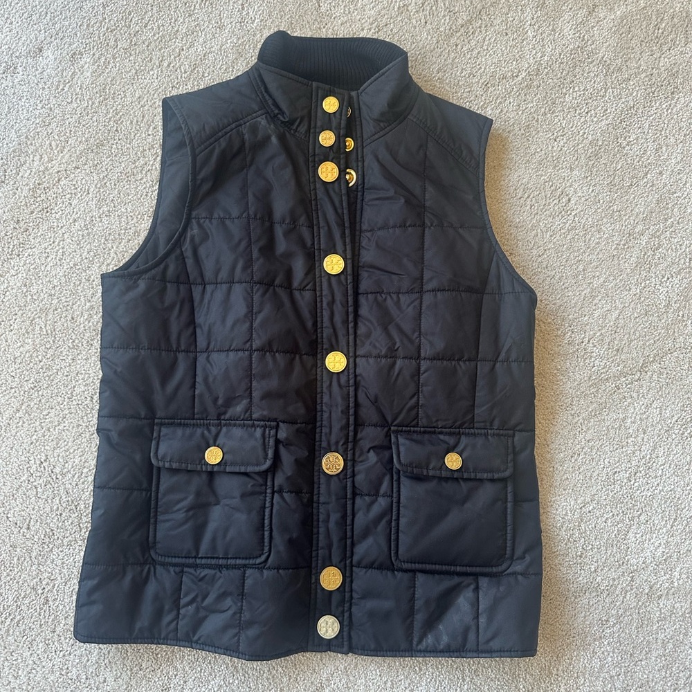 Tory Burch Black Quilted Jacket with Gold Accents - size Medium